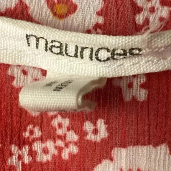 MAURICES WO SIZE XXL RED FLORAL OPEN FRONT SUSTER OVER SHIRT RED CROCHET TRIM - Picture 7 of 11